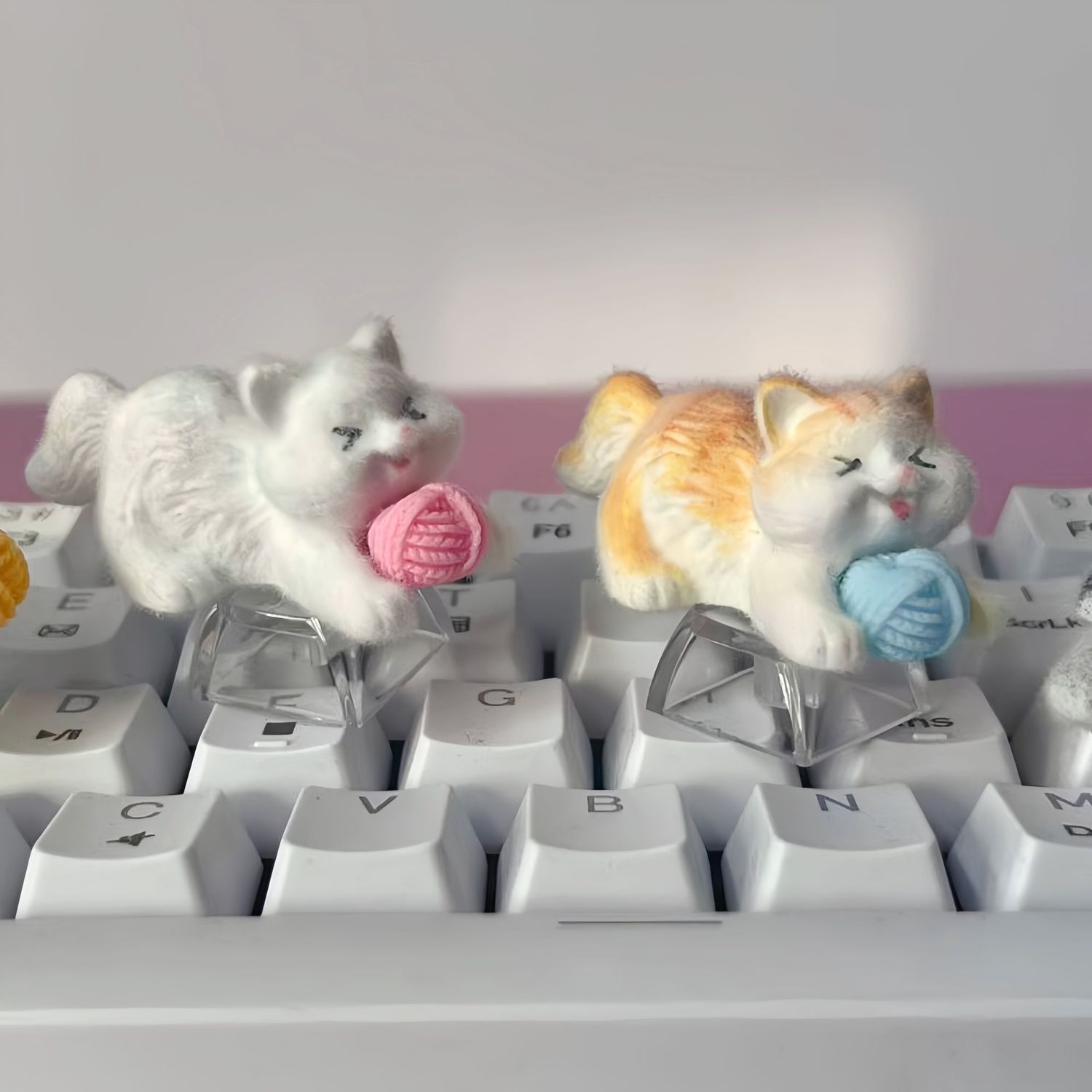 Desk Setup With Laptop - Furry Cat Artisan Keycap Plush Velvet