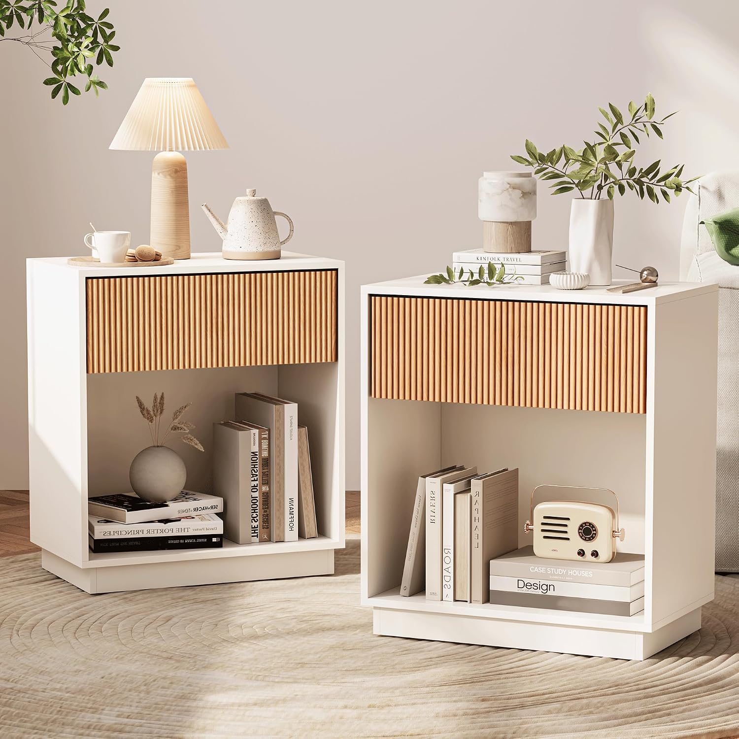 Desk Setup Oak - Fluted Nightstands Set Of 2 Modern