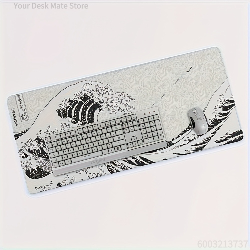 Desk Setup With Laptop - Black White Wave Art XXL Desk