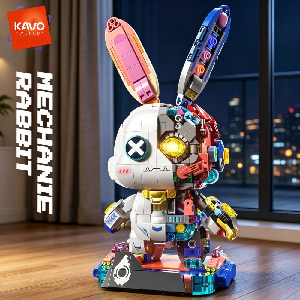 Desk Setup Builder - KAVOWORLD 1377PCS Robot Rabbit Building Blocks