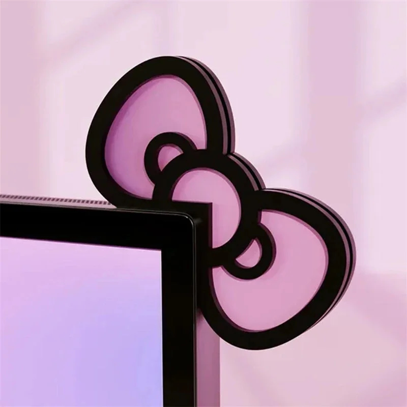 Desk Setup Office - Kawaii Pink Acrylic Bow Monitor Decor