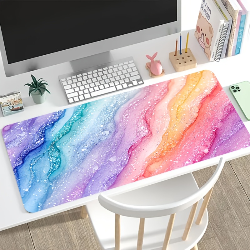 Desk Setup Office - Vibrant Rainbow Glitter Marble Large Mouse