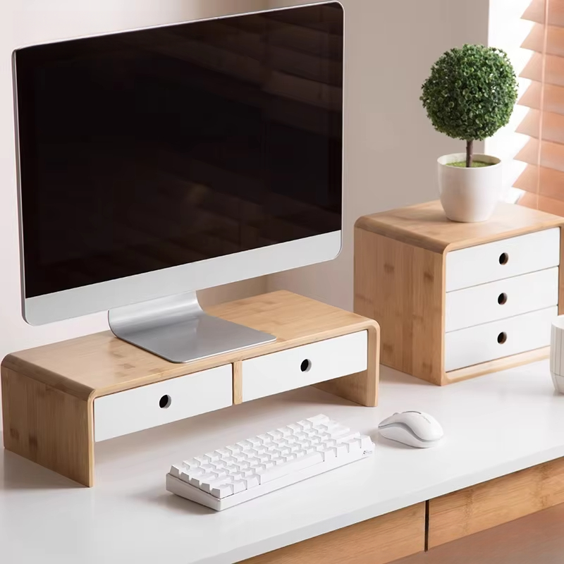Desk Room Setup - Bamboo Laptop Monitor Riser Eco-Friendly Desktop