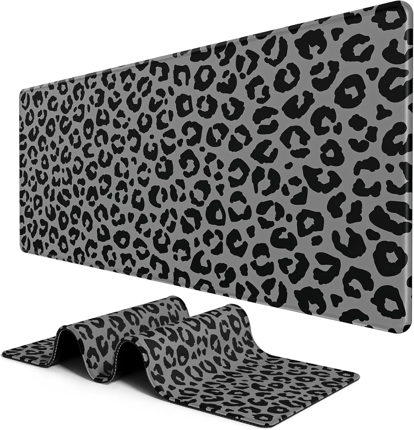 Desk Setup With Laptop - Stylish Grey Black Leopard Print Large