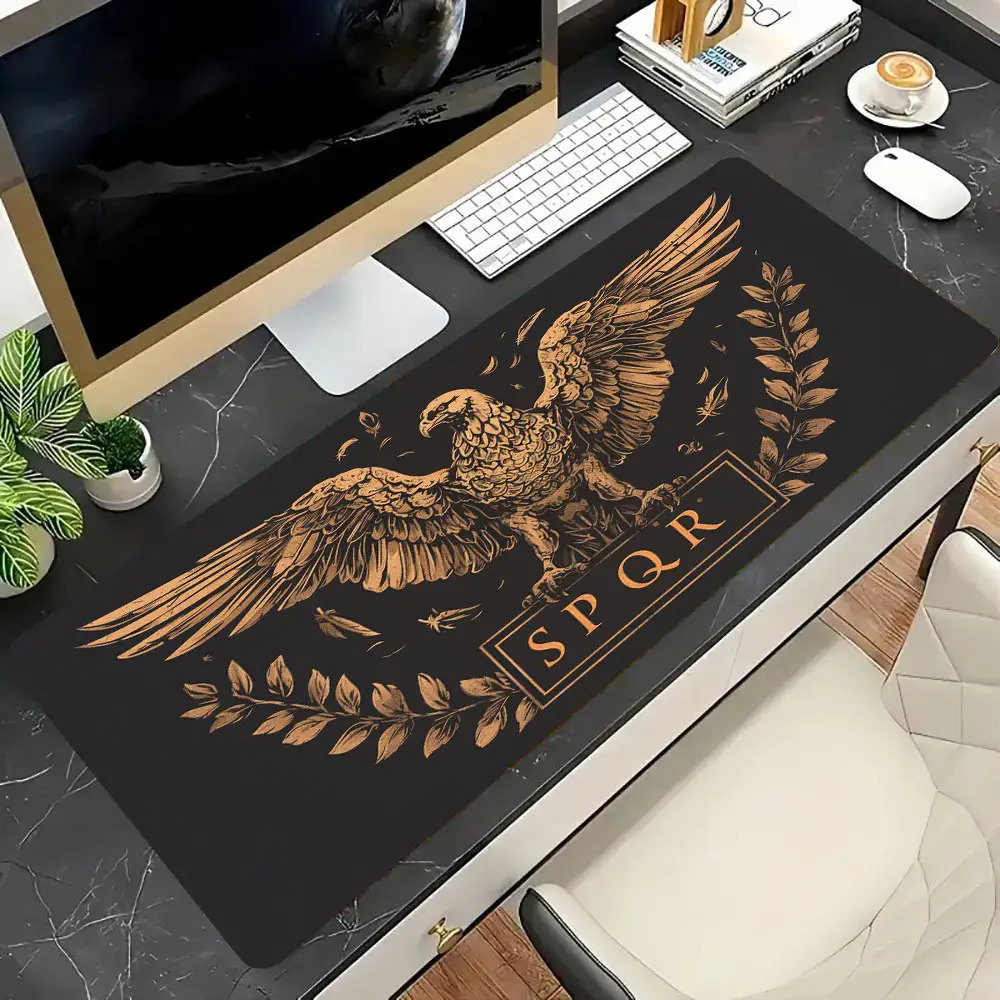 Desk Room Setup - Golden Brown Black Desk Mat Desk