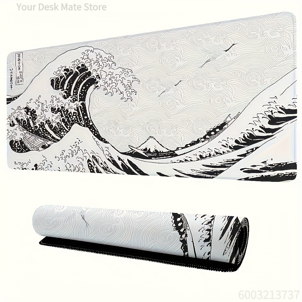 Black White Wave Art XXL Desk  - Desk Setup With Laptop review and price