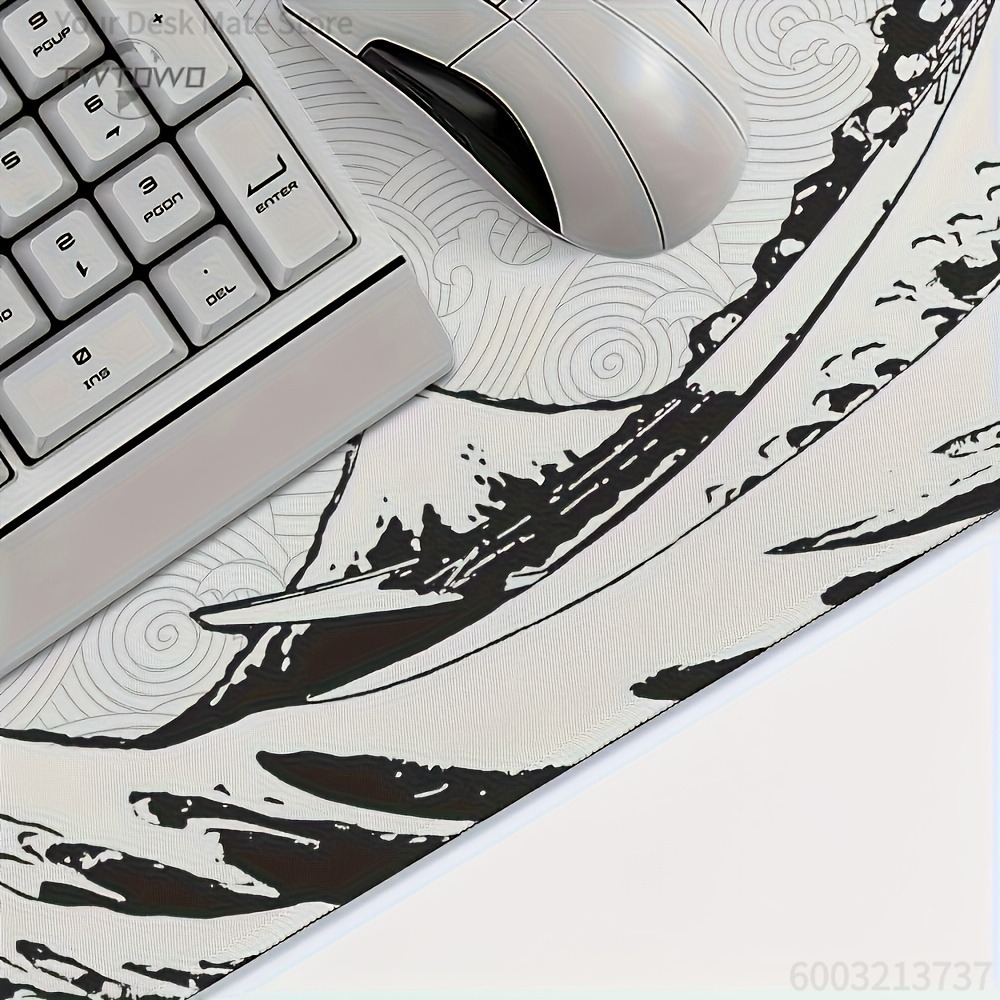 Black White Wave Art XXL Desk  - Desk Setup With Laptop review and price