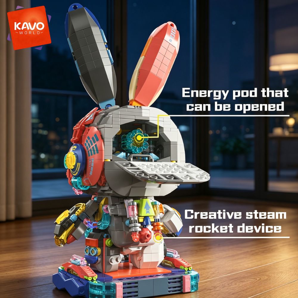 KAVOWORLD 1377PCS Robot Rabbit - Desk Setup Builder review and price