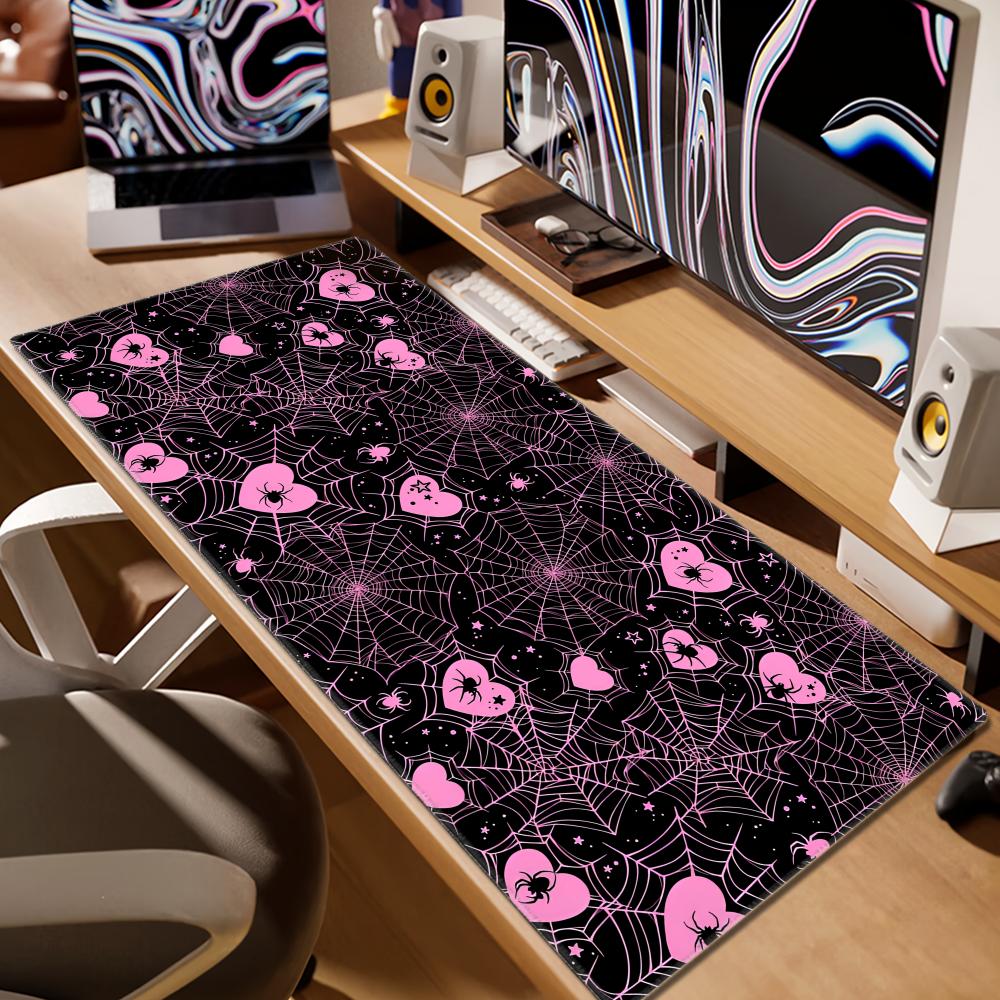 90x40 White or Pink Spiderweb  - Desk Setup Office review and price
