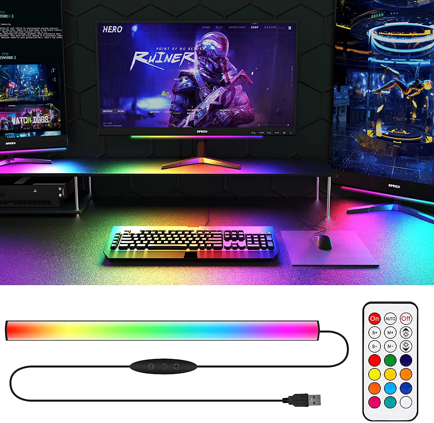 Under Monitor Light Bar RGB Dr - Desk Room Setup review and price